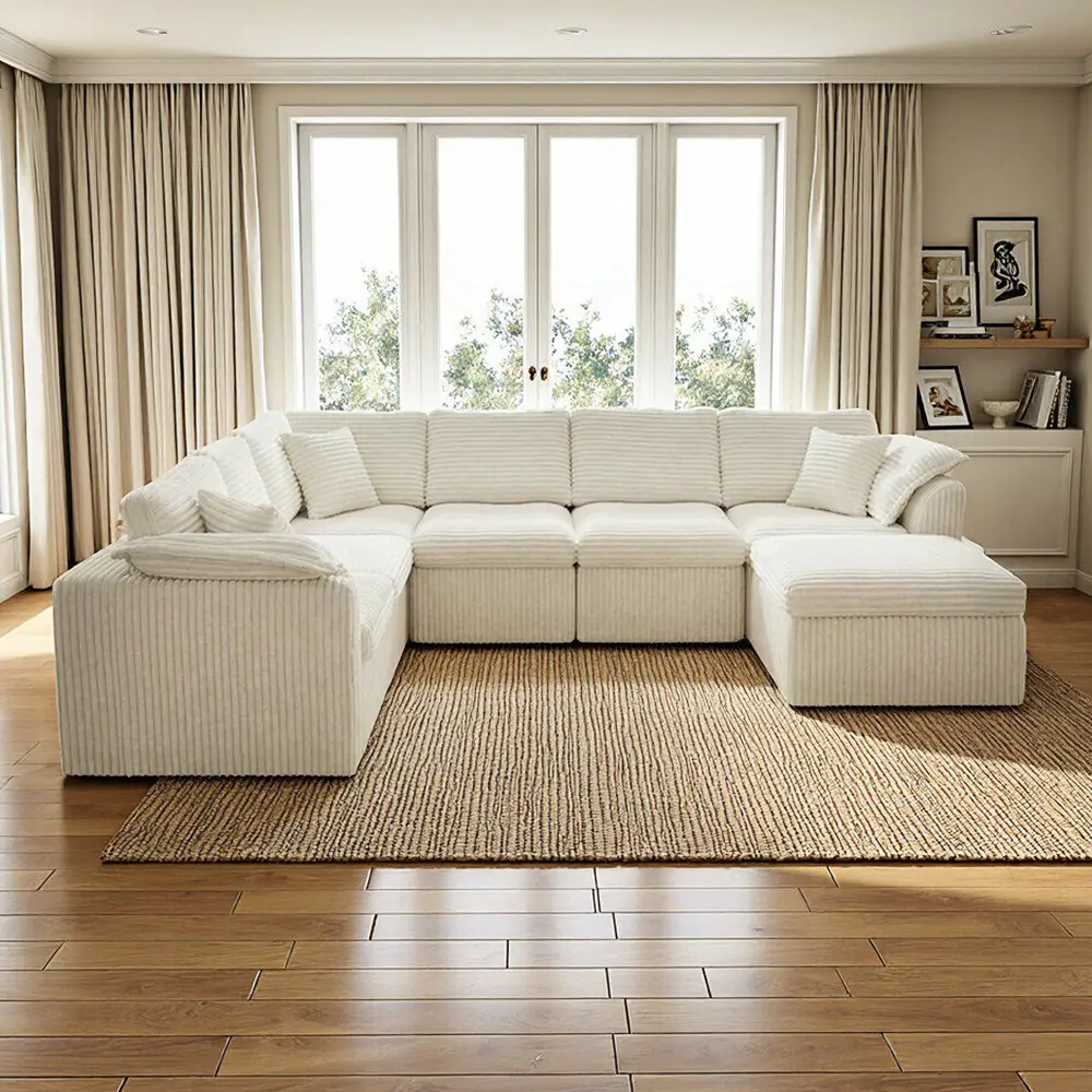 Comfy Corduroy Cloud Sofa - Modular Modern Sectional with Flexible Splicing (C-Shaped/Right-Angle), Extra-Wide Plush Seat, Chaise Lounge, Pet-Friendly Cushioned Chic Indoor Furniture for Families, Comfy Corduroy Sofa