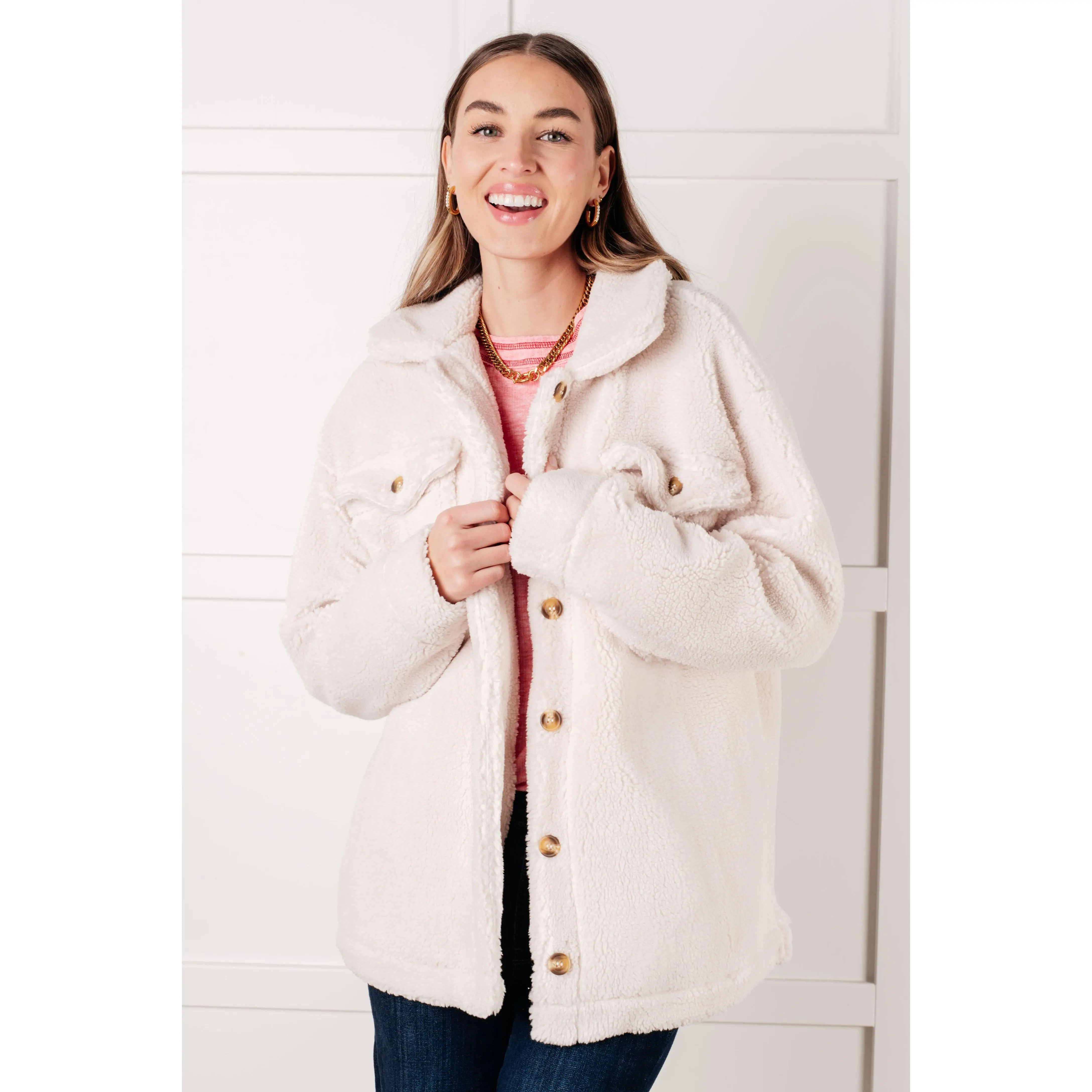 Shrouded in Sherpa Coat in White