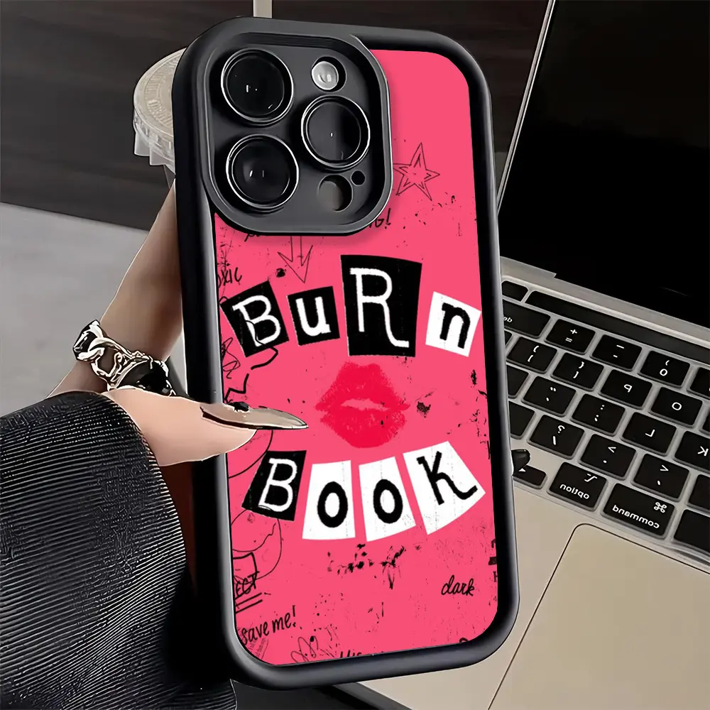 Red Lips Burning Book Phone Case, Trapezoid Lens Protective Soft Case, Back Cover, Compatible with iPhone 17/16/15/14/13/12/11/X/XS/XSMAX/17E/12.13MINI, can be given as a holiday gift to friends, family, or yourself, Accessories, Smartphone, Cellphone, Ha