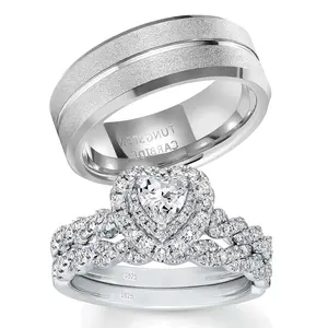 Couple Rings White Gold Plated 925 Sterling Silver Ring 1CT Heart AAAAA CZ Women Wedding Ring Sets Men Wedding Band