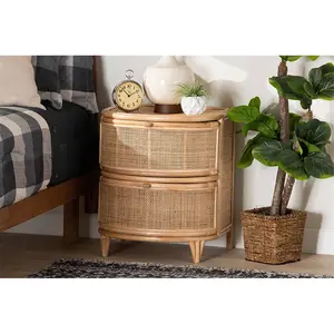 212 MAIN Modern Bohemian Boho Nightstand - 2-Drawer Nightstands with Drawer, Compact Depth, Curved Silhouette, Pre-Assembled Storage, Indoor Furniture Piece
