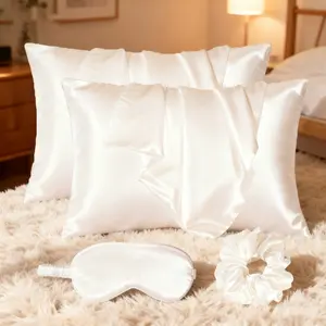 Satin Pillowcase Set, Without Insert, Includes Hair Ties and Eye Mask, Soft to the Touch, with Envelope Closure, Prevents Hair Breakage, Wrinkle-Resistant, Ideal for Home Use, a Perfect Holiday Gift