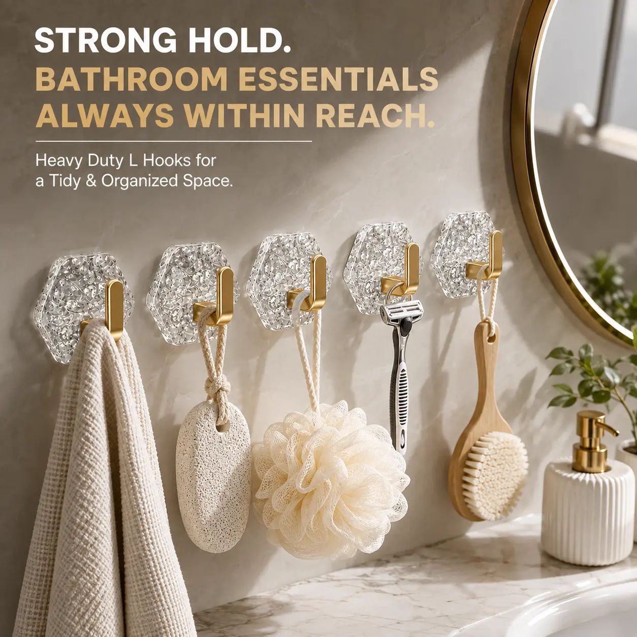 Heavy Duty Clear Adhesive Hooks, 10/20 Pack Hexagonal Crystal Wall Hooks, Waterproof Rustproof No Drill Sticky Hooks for Bathroom, Kitchen, Towels, Keys & Home Organization