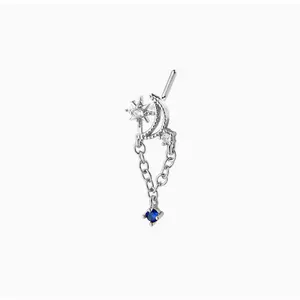 DB- Women's Sexy Stainless Steel Chain Ring, Star Moon Design, All Season Jewelry, Perfect for Daily Wear, Fashion Accessory, Septum Pierced Ring-DB