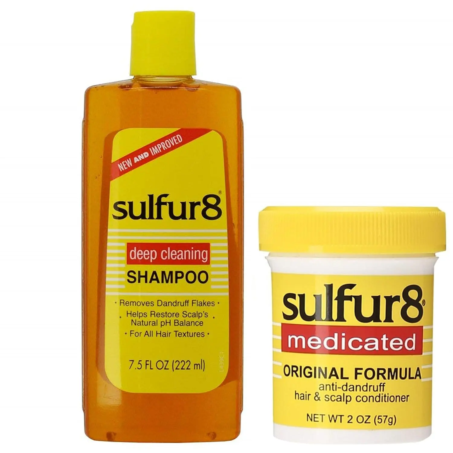 Sulfur8 Anti-Dandruff Hair & Scalp Care Shampoo 7.5oz & Conditioner 2oz Duo - Rich-Lathering Cleanser for Soft Manageable Hair Haircare Cleansing