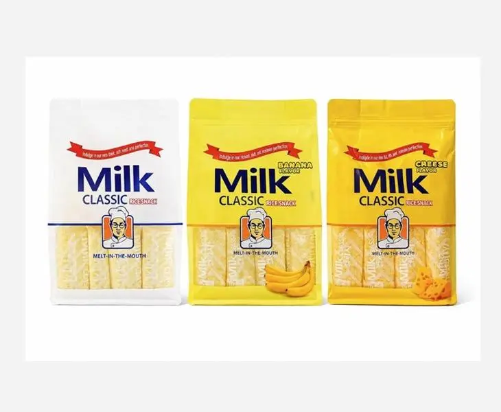 Milk Rice Snack Variety Pack – 3 Flavors (Milk, Banana & Cheese), Non-Fried Crispy Korean Rice Snack, Individually Wrapped Kids School Snack, Melt-in-the-Mouth Rice Crackers