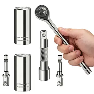 LMMAKE Universal Socket Wrench Tool Set 7-19mm Multi-Function Professional Super Socket Tool Sets with Power Drill Adapter & 3/8 inch Ratchet Wrench for Home & Auto Repair