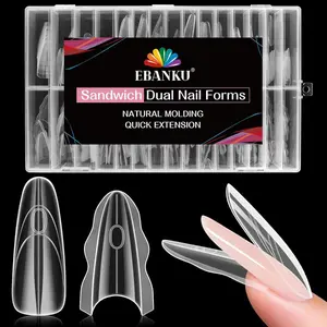 EBANKU Original Sandwich Nails Dual Forms, 240Pcs Almond Round Nail Extension Forms, 15 Sizes Plastic Nail Mold, No Paper Forms Needed, Salon Nail Art Tools