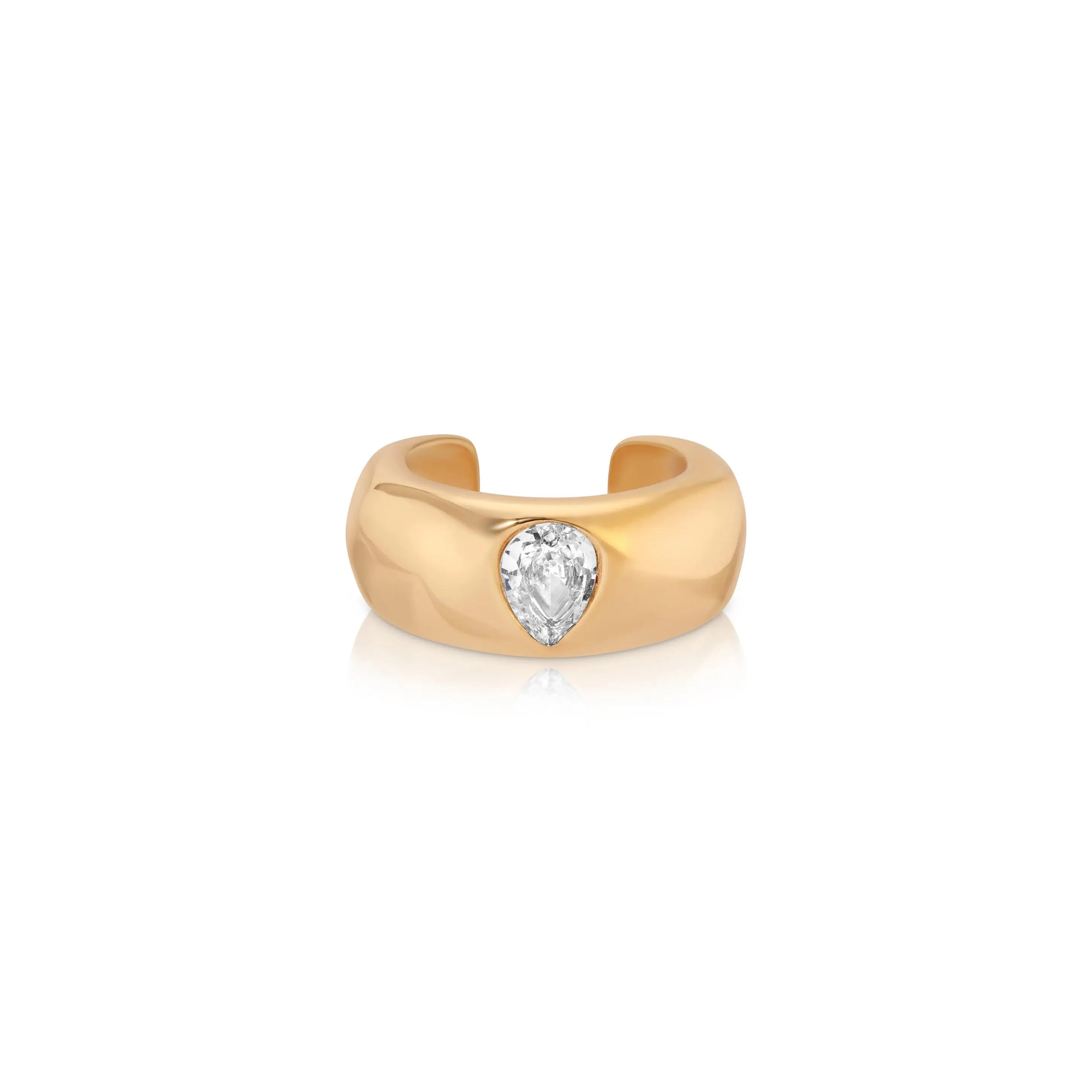 Ettika Hammered Ear Cuff with Pear Crystal 18k Gold Plated Elegant Design Minimalist Style Cubic Zirconia Jewelry