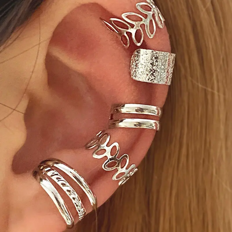 Simple Hollow Leaf Design Alloy Ear Cuff, Double Layer & Triple Layer Ear Cuff, Elegant Fashion Versatile Accessories, Jewelry Gifts for Women and Girls