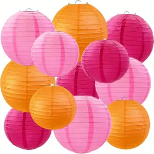 12pcs Orange Pink Paper Lantern Set (6 Inch, 8 Inch, 10 Inch) for Birthday Party Decorations, Wedding Decorations, Family Gathering Decorations, Garden Decorations