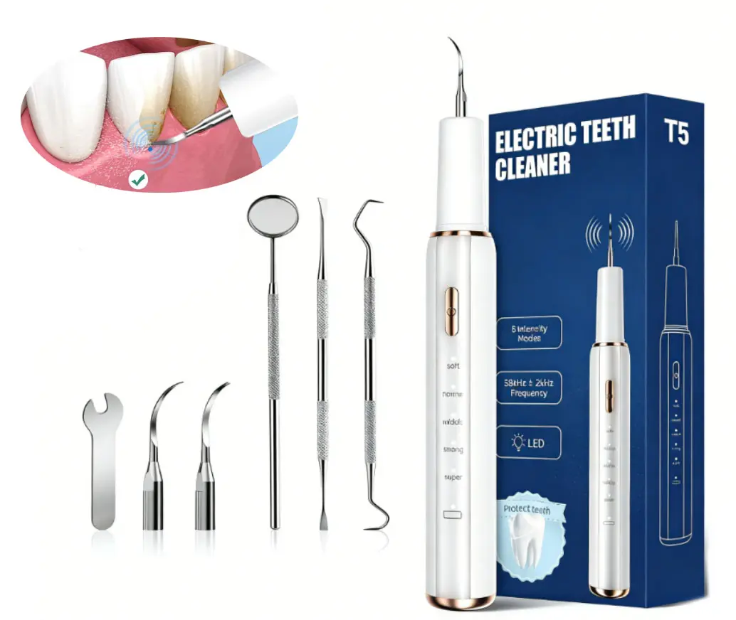 Electric Dental Scaler Set for Tartar and Plaque Removal, Complete Teeth Cleaning Kit for At-Home Care with 5 Adjustable Modes, Complete Kit, Immediate Results