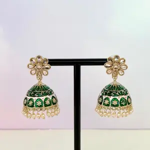 Desi Lightweight Meenakari Jhumka Earrings with Floral Design for Traditional Wear