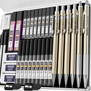 Nicpro 34PACK Art Mechanical Pencil Set, Metal Drafting Pencil 0.3 mm & 0.5 mm & 0.7 mm & 0.9 mm & 2PACK 2mm Lead Holder (6B 4B 2B HB 2H 4H Colors) For Sketching Drawing With 19 Tube Lead Refills Case