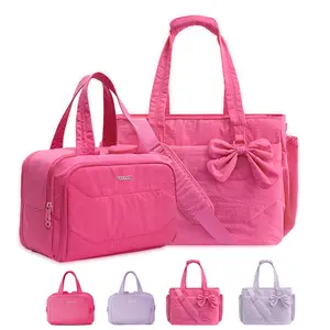 YGL Women's Bow Handbag/Makeup Bag, can hold a 15.6-inch laptop, lightweight and fluffy, with a detachable bow, 4-in-1 multi-functional toiletry bag with multiple compartments, suitable for travel, work, beach, gym and other occasions.