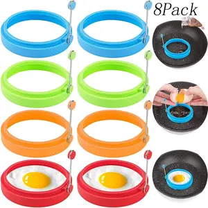 8 Pack Multicolor Egg Ring Set,Silicone Cooking Rings,Non-stick Egg Cooker Ring,4-Inch Non-Stick Mold,for Kitchen make Round Eggs, Pancakes