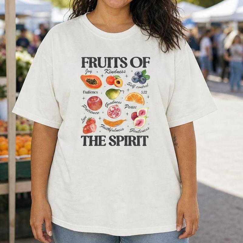 Fruits of the Spirit Botanical Graphic Women's 100% Cotton Tee Inspirational Faith Shirt