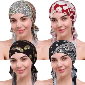 4 Pieces Chemo Headwear for Women, Pre-Tied Head Scarf Cancer Headwear
