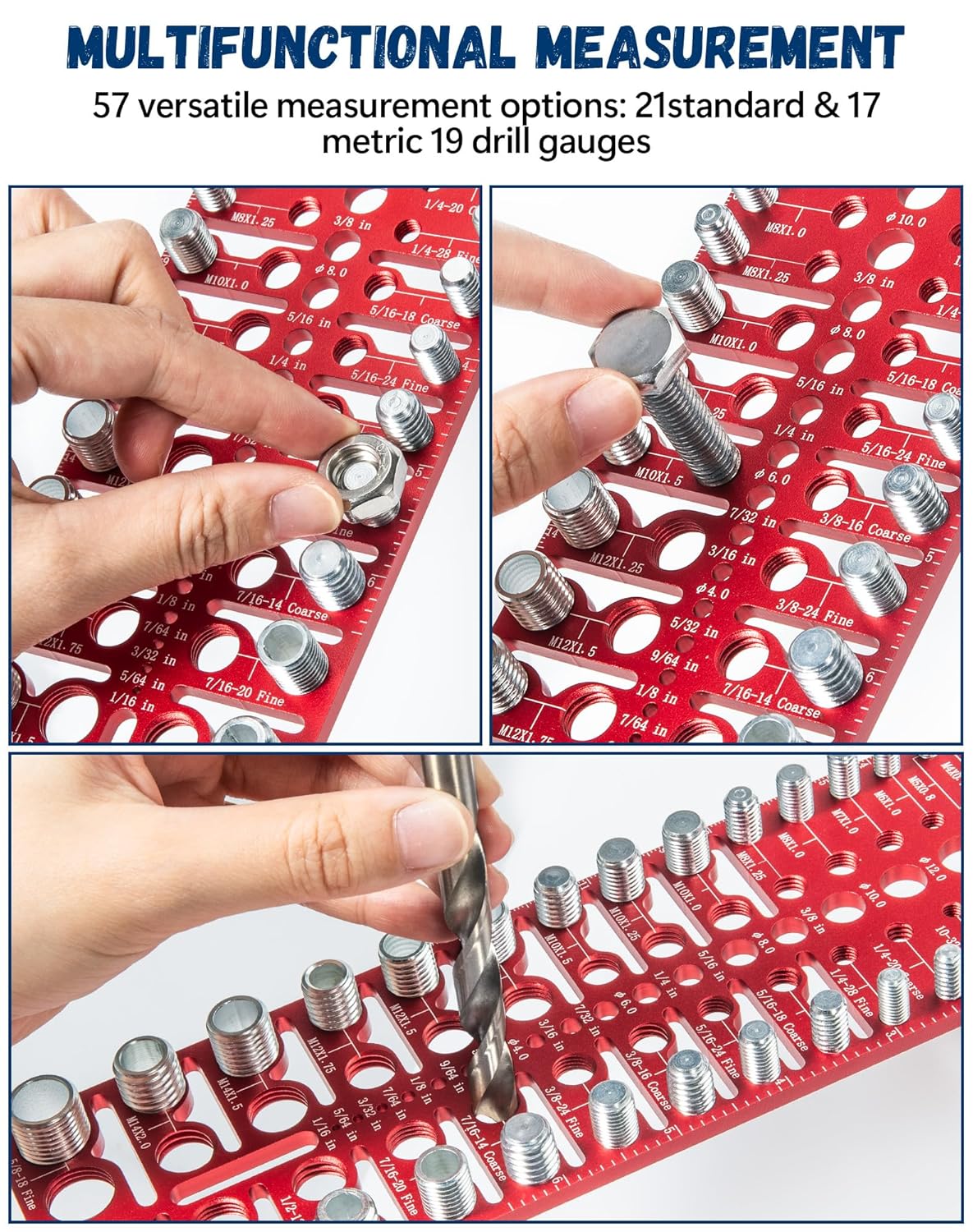 57 Nut and Bolt Thread Checker - Thread Checker Standard and Metric Bolt and Nut Identifier Gauge 21 Standard & 17 Metric & 19 Drill Gauges Thread Gauge Screw Size and Thread Gauge Inch & Metric