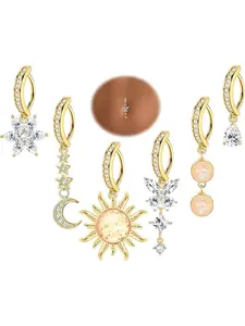 6 Pcs 14g Clicker Belly Button Ring Set for Women, 316L Stainless Steel Designs Including Butterflies & Snakes, All-Season Wearable, Wearable Body Jewelry