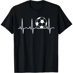 Soccer Heartbeat - Soccer Ball Heartbeat T-Shirt Pure Cotton Graphic Tees Menswear Top: Gifts for Men & Women