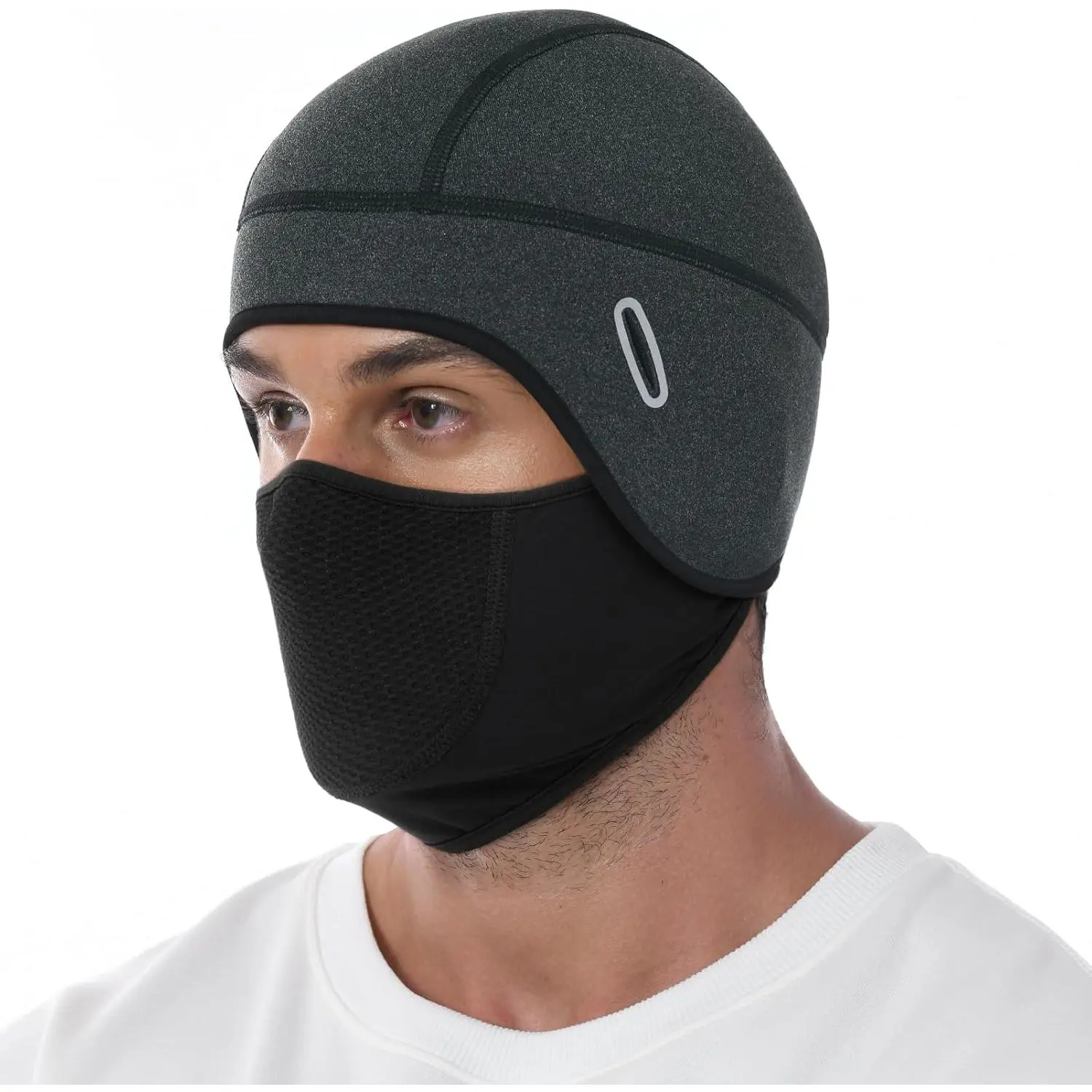 Adult Warm 2-in-1 Heat Insulating Fleece Thermal Skull Cap Helmet Liner Balaclava Face Mask - 94% Polyester 6% Spandex, Breathable Mesh, 360° Protection, Glasses Holes, 21" to 24.5" Fit, for Hiking, Motorcycle Use, Construction Workers