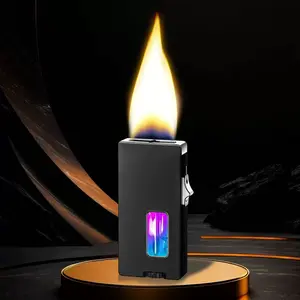 (Butane Gas Not Included) Extra Wide Soft Flame Lighter, Refillable Butane Lighter, Windproof Lighter with Viewing Window, with Safety Lock, Adjustable and Refillable Lighter,Stylish Lighter(Black)
