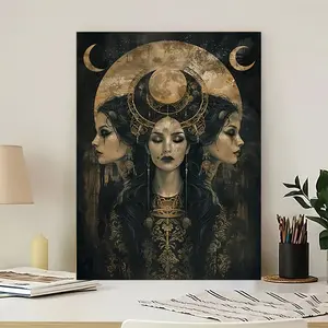 1pc Hecate Witch Goddess of the Moon - Triple Moon Phase Wall Art Poster, Greek Goddess Hecate Painting Print Suitable for Home, Office, Dorm Decor - 2D Flat, Christmas Decor, Perfect for Room Decor