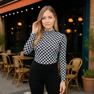 Checker Mesh Long Sleeve Shirt - Stylish Black and White Checkered Design for Everyday Wear