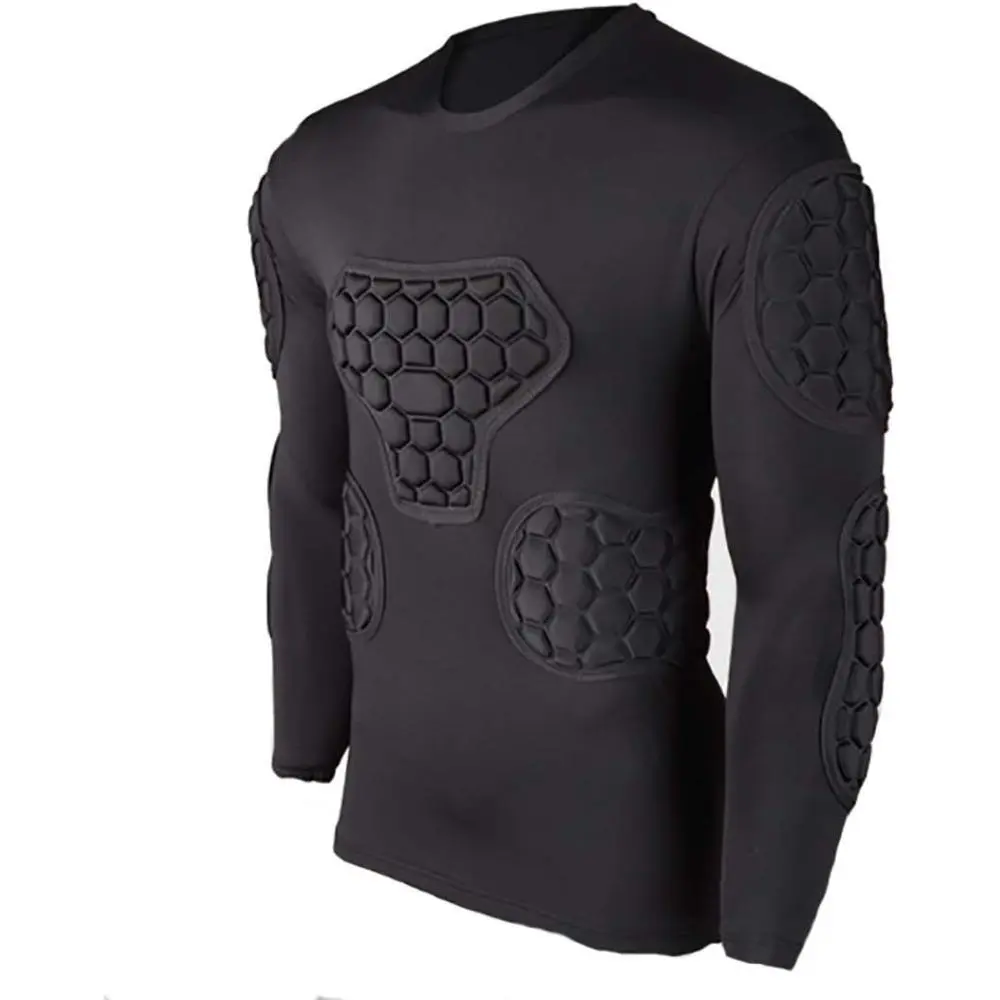 Men's Long Sleeve Padded Compression Shirt - 7-Pad Honeycomb EVA Shock-Resistant Protection for Ribs, Shoulders, Chest, Elbows - for Football, Hockey, Soccer, Rugby, Paintball Players, Football Players, Uv Resistant, All Other Contact Sports, 7 Pads On To