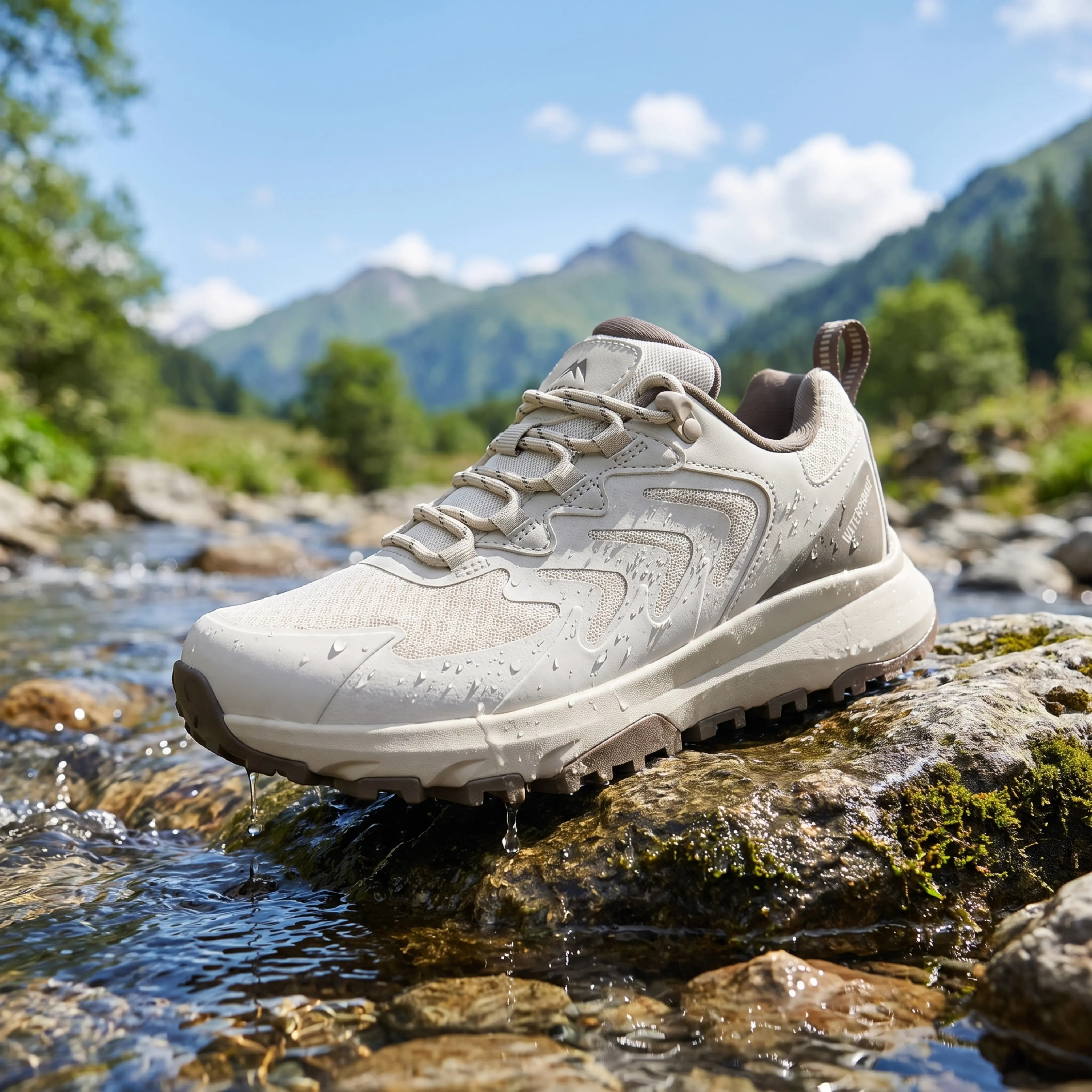 OUTJET Women's Waterproof Hiking Shoes - Light Blue Lightweight Non-Slip Trail Sneakers with Comfortable & Breathable