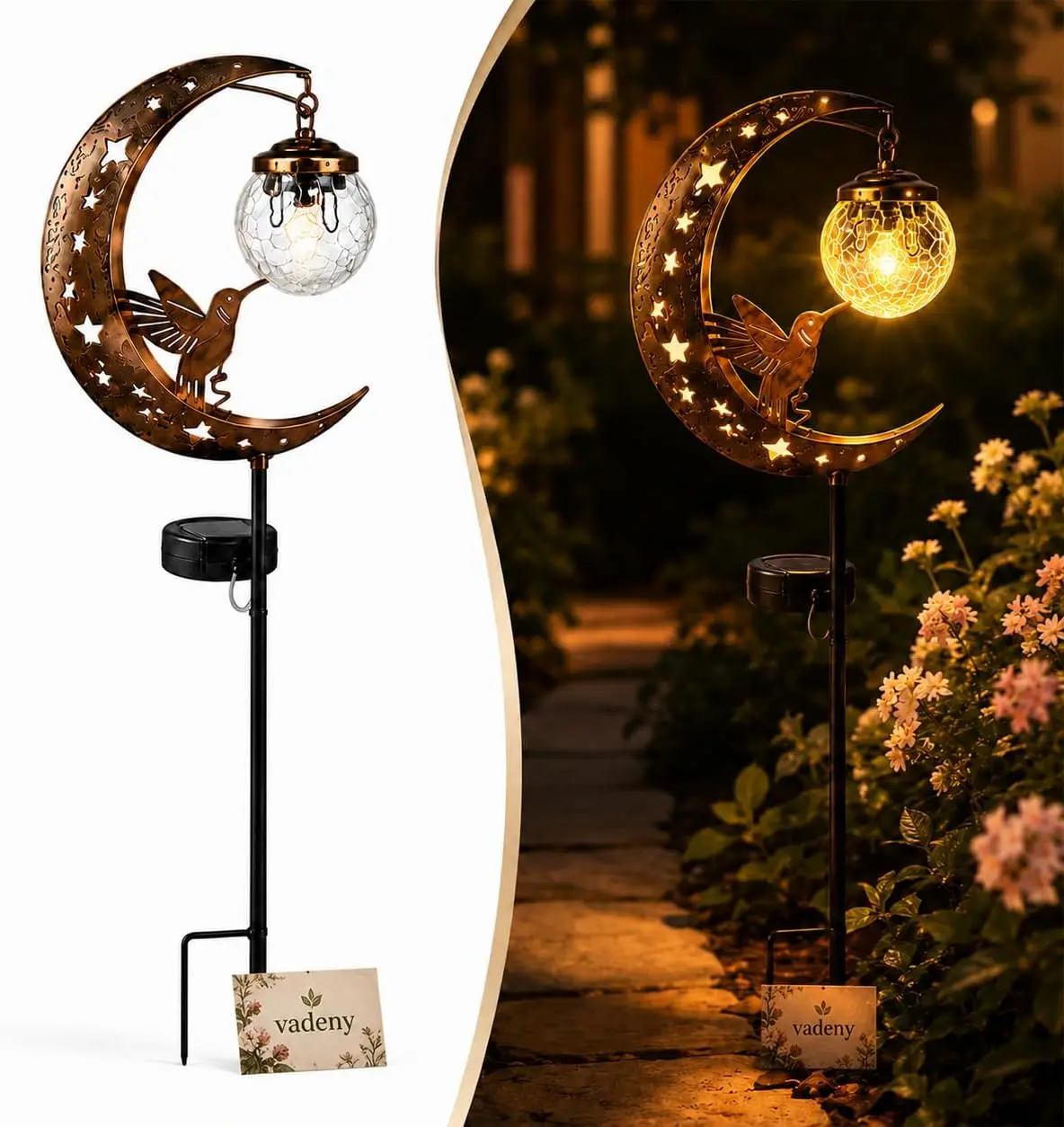 Solar Hummingbird Moon Garden Stake Light Solar Garden Decor Half Moon Decorative Outside Yard Decor Accessories Patio Lawn Ornaments Pathway Walkway Backyard Landscape Border Courtyard Decorations .