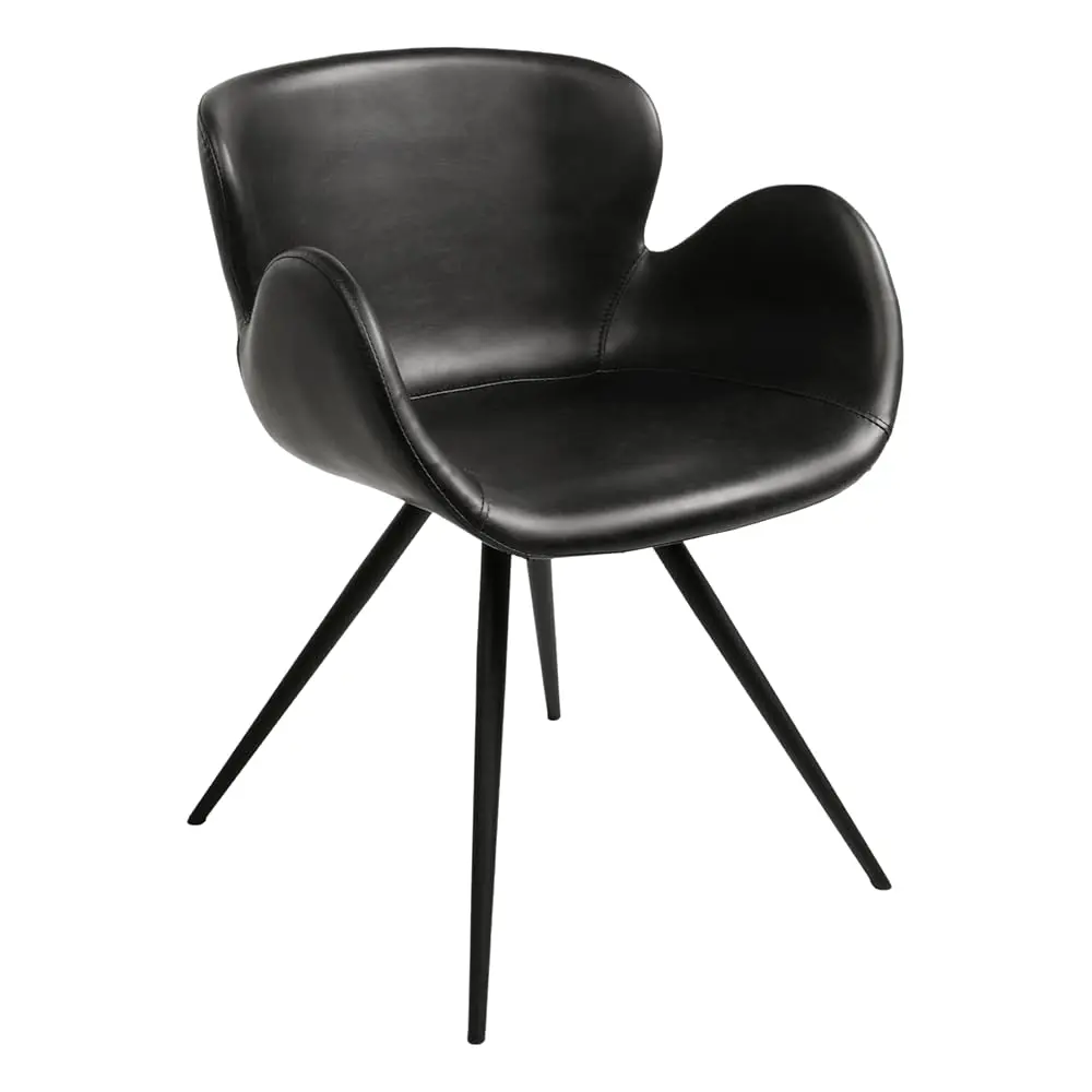 Furnish Theory Terra Serenity Dining Armchair with Vintage Black Leather Upholstery & Steel Legs