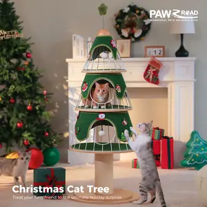 Christmas Tree 51.2-Inch Modern Cat Tree Furniture with Scratching Post, Wood Cat Tower, 3 Condos, Metal Frame & Replaceable Mat for Indoor Cat#SummerVibes #petlovers