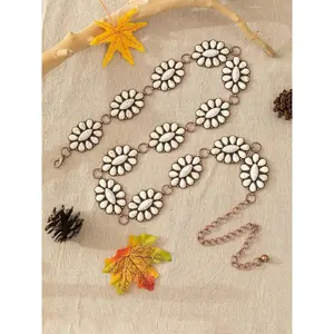 1pc Europe & America Retro Bohemian Style Turquoise Series Zinc Alloy Long Waist Chain Accessory,Suitable For Dresses,Jeans,And Various Outfits