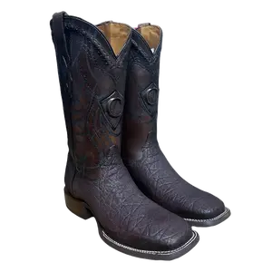 Cuadra Men's Elephant Laser & Embroidery Brown Square Toe Boots CU848