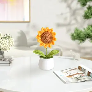 Handmade Knitted Sunflower Decorations, Artificial Flower Gift for Women, Office Desk & Home Decoration, Universal Setting, Knitted Artificial Flowers