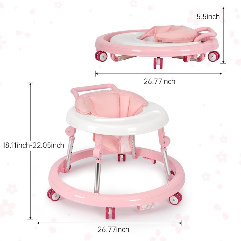 Baby Walker Foldable with 9 Adjustable Heights, Baby Walkers and Activity Center for Boys Girls Babies 7-18 Months, Baby Walker with Wheels Portable