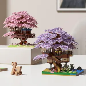 Mini Cherry Blossom Tree House Building Blocks Model (1 Box), Creative House Building Kit and Educational Blocks Toy for Kids, Home Decoration, Birthday and Festival Gift