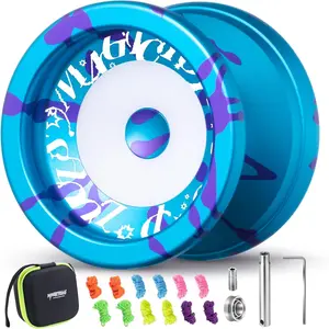 Professional Responsive Yoyo for Kids 8-12, V6 Locus Dual Function Yo Yo for Adults, Finger Spin Trick Yo-yo with Unresponsive Bearing, Bearing Tool, Case Bag, 12 Strings (Blue Purple)