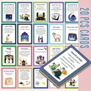 20pcs Islamic Festival Education Learning Cards, Year-Round Holiday Meaning and Customs Flashcards, Core Concepts, Major Festivals, Calendar Knowledge