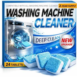 Household Enzyme Detergent Pods Washing Machine Cleaner Tablets (24-Pack, 2-Year Supply) - Protease Deep Descaler for HE, Front Load, Top Load Washers, Removes Odor, Residue, Hard Water Buildup