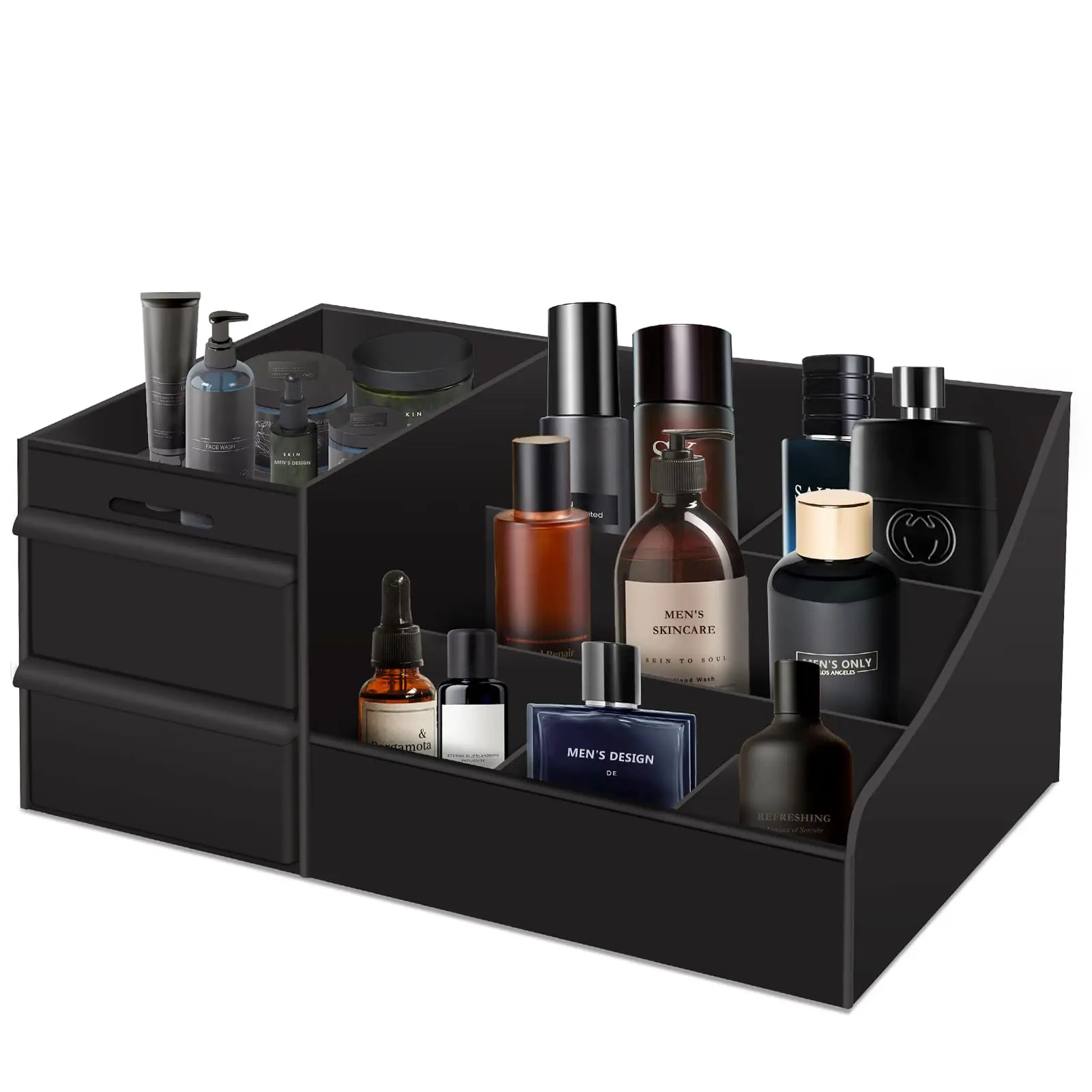 Men's Sandalwood Perfume Storage Box, Large Drawer Desktop Organizer for Fragrance, Shaving Products & Skincare, Multifunctional Storage Bin, Cosmetic Storage Box, Container Organizer, Cosmetic Organizers