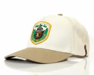 SMOKEY BEAR 5-Panel Curved Snapback, Cream Khaki