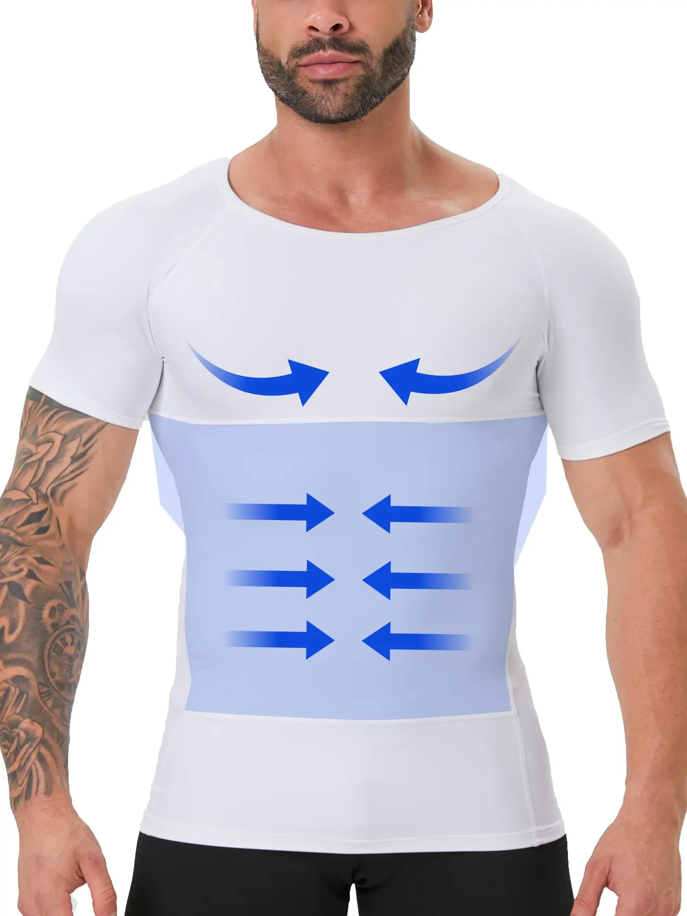 Men's Compression Short Sleeve T-Shirt, Slim Fit Shaping Shirt, Dual Layer Abdominal Compression, Breathable Quick-Dry Summer Workout Top, Slimming Undershirt Shirts, Activewear Tees, Fitness Workout Shirt, summer men clothes, Moisture-wicking