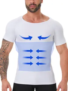 Men's Compression Short Sleeve T-Shirt, Slim Fit Shaping Shirt, Dual Layer Abdominal Compression, Breathable Quick-Dry Summer Workout Top, Athletic Tops, Fitness T Shirt