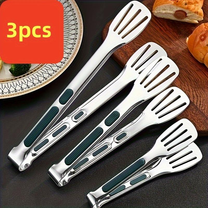 3pcs Stainless Steel Kitchen Tongs Set for Cooking, Serving and Grilling - Non-slip Grip, Metal Food Tongs for Salads, Breads, Barbecues - Multi-purpose Cookware and Kitchen Accessories