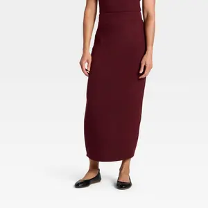 Women's Knit Ribbed Maxi Pencil Skirt - Universal Thread Burgundy XL