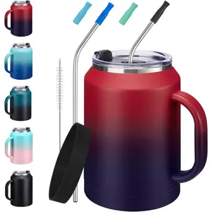 50oz Tumbler with Lid and Straw - , Protective Cup Mat, 50 oz Stainless Steel Coffee Mug for Travel Work, Double Wall Insulated Tumblers Metal Cups, Leak Proof Large Flask Jug Water Bottle
