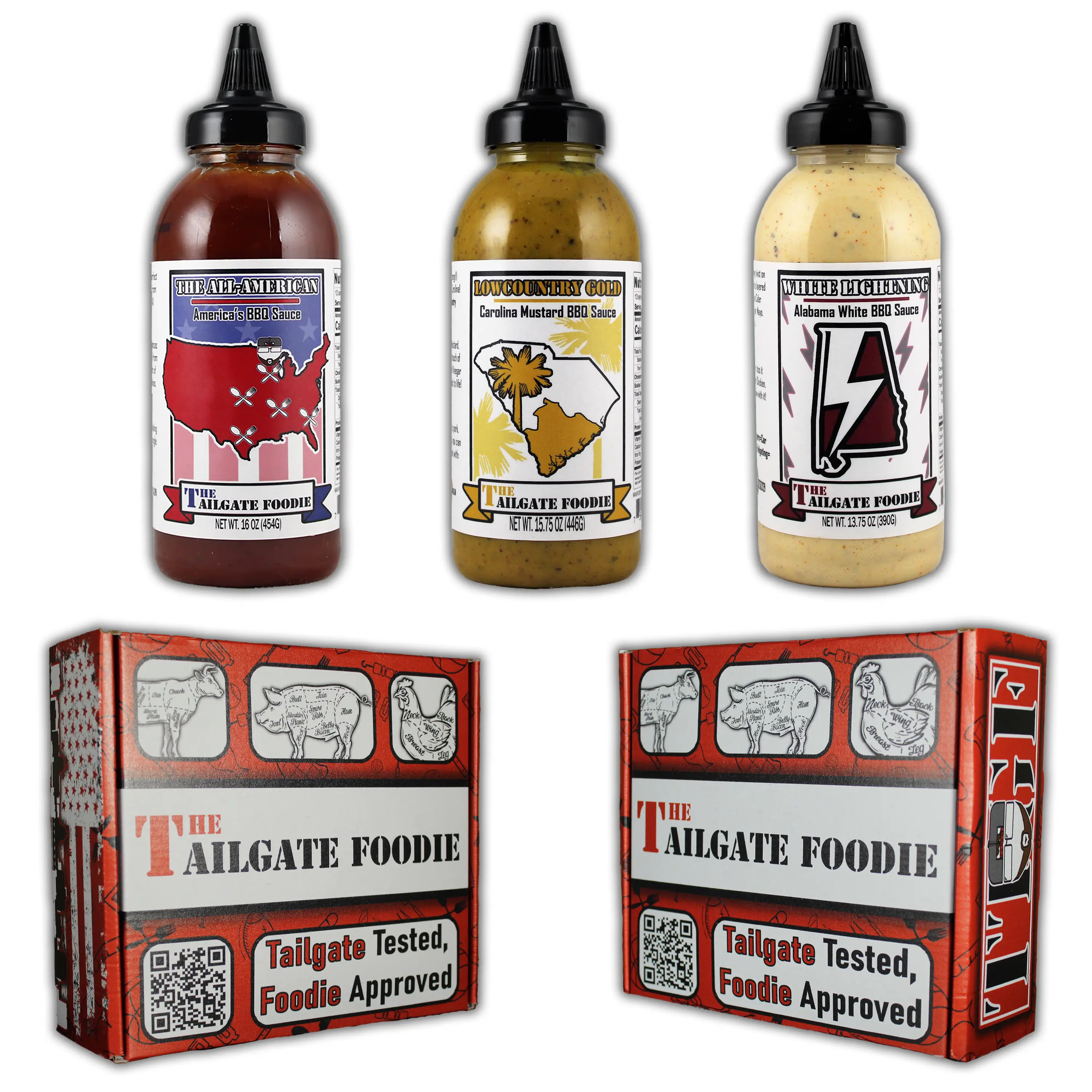 Three Pack Barbecue Sauce Bundle | The All-American Barbecue Sauce | Low Country Gold Barbecue Sauce | White Lightning Barbecue Sauce, Perfect Flavor